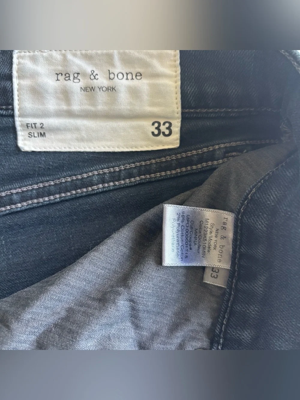 rag & bone Fit 2 Slim Men's Jeans Size 33 Minna Dark Indigo Overdye Stretch